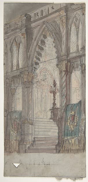 Design for a Stage Set at the Opéra, Paris: Church Interior, by Eugène Cicéri