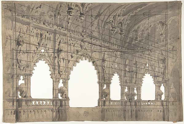 Design for a Stage Set at the Opéra, Paris: Church Interior, by Eugène Cicéri
