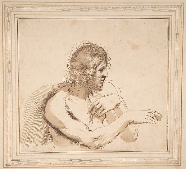 Half-Figure of a Nude Man Facing Right, by Guercino (Giovanni Francesco Barbieri)