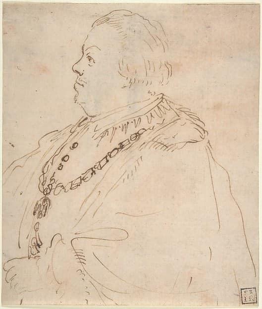 Waist-Length Portrait of a Man Wearing the Order of the Golden Fleece, in Profile Facing Left, by Guercino (Giovanni Francesco Barbieri)