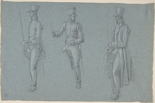 Three studies on a man on a saddle, by Wilhelm von Kobell