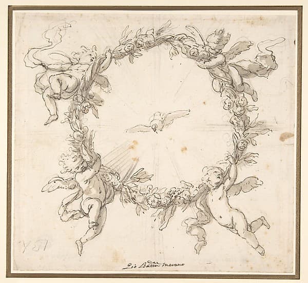 The Holy Spirit Surrounded by a Wreath of Flowers Held up by Infant Angels, by Giovanni Battista Merano