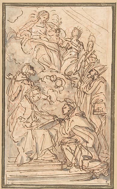 The Virgin with Female Attendant Appearing to Four Male Saints, by Carlo Maratti