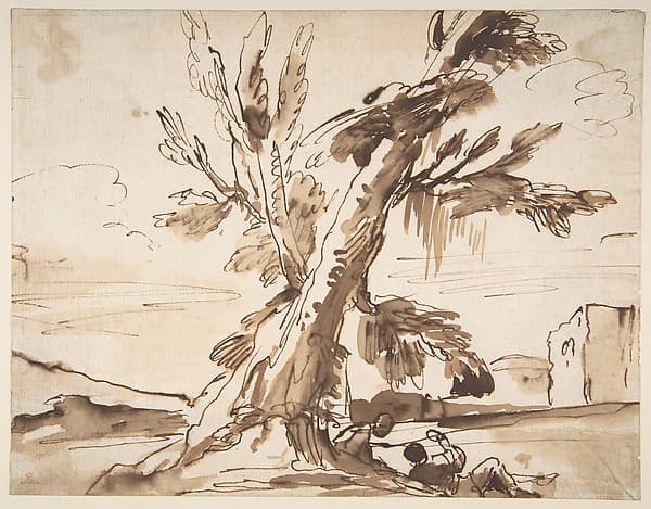 Landscape with Two Men Under a Tree, by Pier Francesco Mola