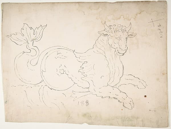 Marine bull, detail (recto) blank (verso), by Anonymous, French, 16th century