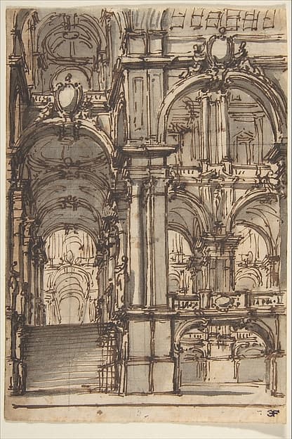 Design for a Stage Set: Stairway and Arcades Leading to a Salone, by Giovanni Battista Natali III