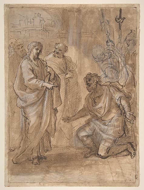 Christ and the Centurion (recto); Figure Waving to Departing Ship (verso), by Giuseppe Passeri (Passari)