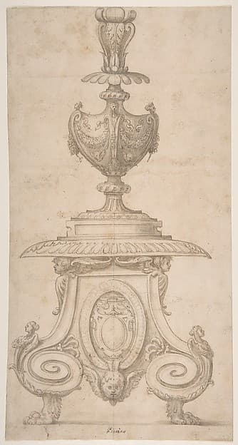 Design for Candlestick or for a Crucifix Base, by Perino del Vaga (Pietro Buonaccorsi)