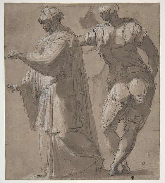 Two Standing Male Figures, by Perino del Vaga (Pietro Buonaccorsi)