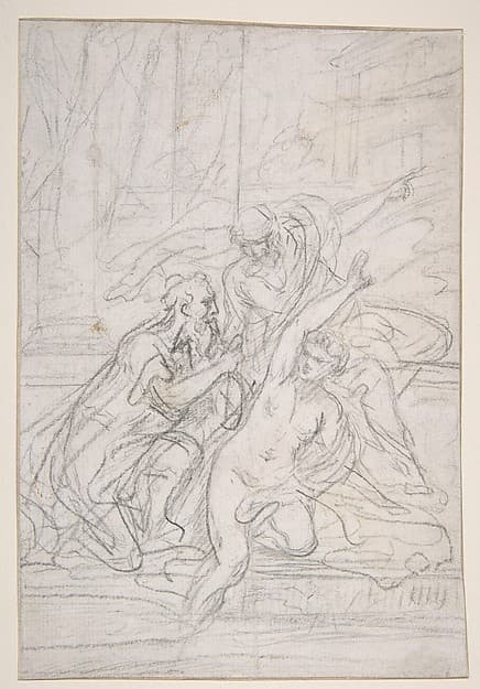 Susanna and the Elders (recto); Architectural design and other scribbles (verso), by Giovanni Battista Pittoni