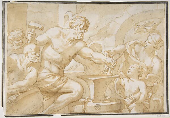Venus and Cupid in Vulcan's Forge, by Domenico Piola