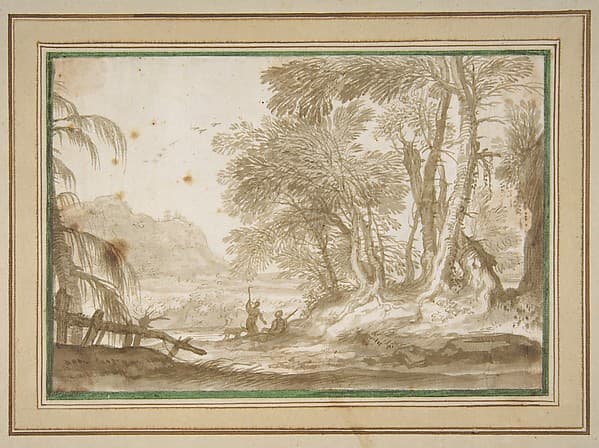Wooded Landscape with Two Figures, by Domenico Piola