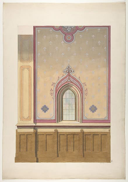 Design for the painted decoration of a wall pierced by an arched window, by Jules-Edmond-Charles Lachaise