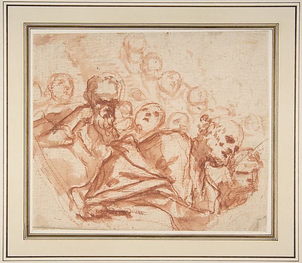 A Group of Saints and Angels (recto); Studies of a Male Figure in a Pendentive (verso), by Mattia Preti (Il Cavalier Calabrese)