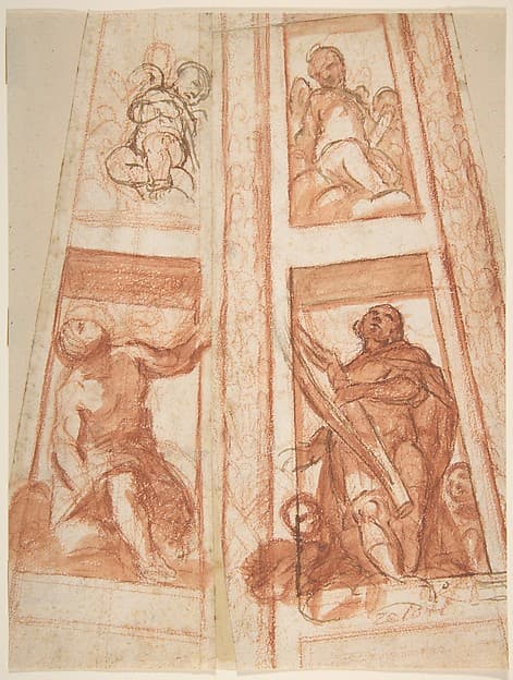 Design for the Decoration of a Cupola with a Prophet, King David and Two Putti, by Mattia Preti (Il Cavalier Calabrese)