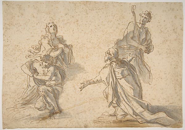 Two Kneeling and Two Standing Figures, by Nicola Maria Rossi
