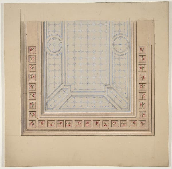 Partial design for ceiling with a border of flowers, by Jules-Edmond-Charles Lachaise