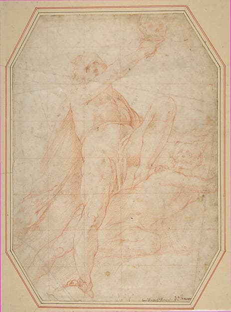 Two Nudes Seen from Below (recto); Male Figure with Upraised Arm (verso), by Pomarancio (Cristoforo Roncalli)