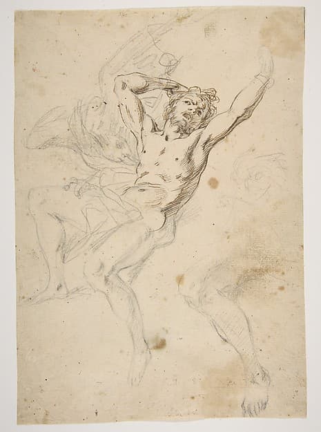 Study for a Prometheus Bound (recto); slight sketch of head and shoulders of man in lead pencil (verso), by Salvator Rosa