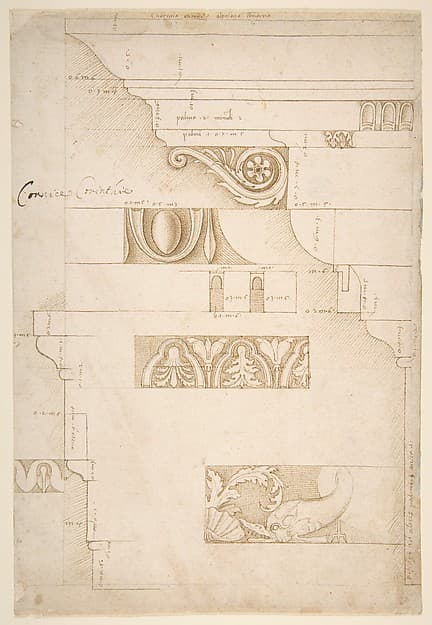 Architectural Study: The Measured Profiles of the Cornice and Entablature of the "Colonnacce" from the Forum Transitorium (the "Palace of Nerva"), by Sangallo family