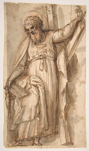 Saint Andrew, Apostle, with Transverse Cross, Book, and Fish, (recto); Architectural sketch (verso), by Fabrizio Santafede