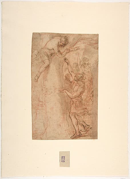 Two Warriors, One Standing, The Other Clinging to a Tree, by Andrea Sacchi