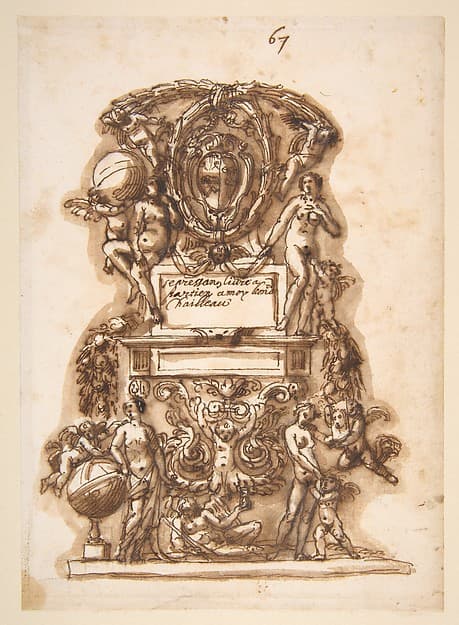 Ornamental Motif Surmounted by a Coat of Arms, by Leonardo Scaglia