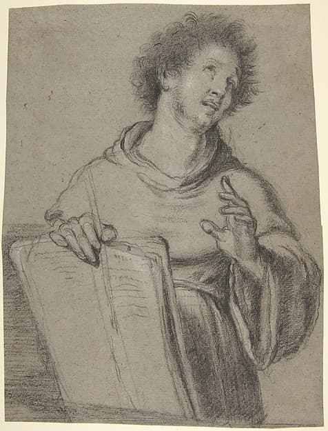 Half-Length Study of a Monk Holding a Book and a Long Implement, by Bernardo Strozzi