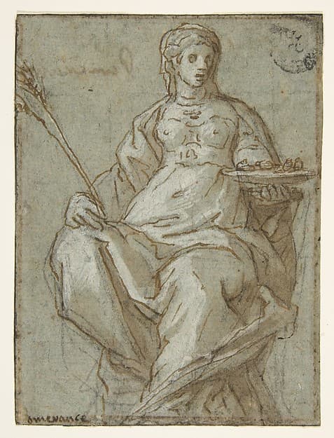 Allegorical Female Figure Holding a Branch and a Dish, by Lazzaro Tavarone