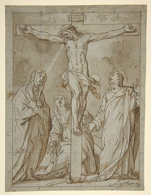 Christ Crucified, Attended by the Virgin, Saint Mary Magdalen, and Saint John the Evangelist, by Lazzaro Tavarone