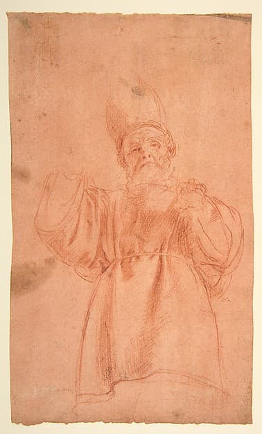 Priest with Upraised Arms Wearing a Two-Horned Tiara, by Antonio d'Enrico Tanzio (Tanzio da Varallo)