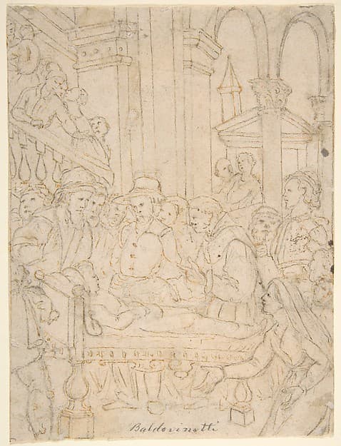 Saint Anthony of Padua Healing a Sick Man (recto); Partial Figural Studies Based on the Composition on the Recto (verso), by Tiberio Titi