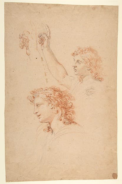Studies for the Archangel Gabriel (recto and verso), by Nicolas Mignard