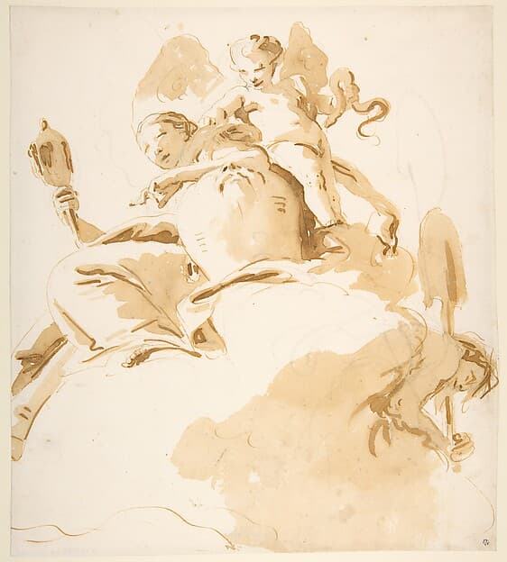 Seated Woman with a Winged Putto, by Giovanni Battista Tiepolo