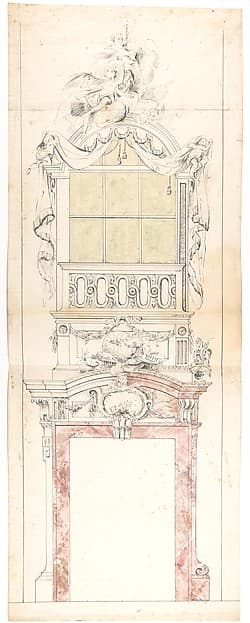 Ecclesiatstical design for a window topped with angels, by Nicolas Jean Baptiste de Poilly