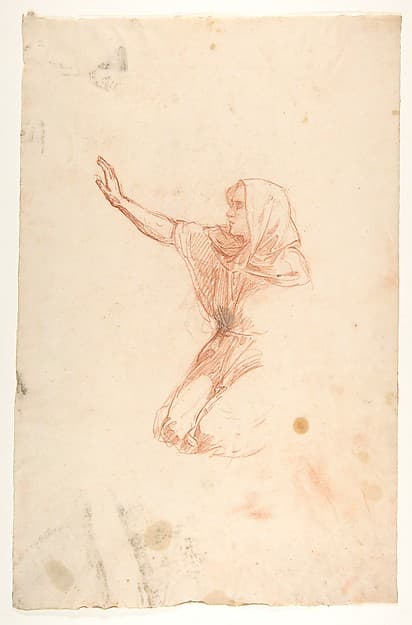 Kneeling Woman (lower register); verso: Kneeling Woman (lower register); (studies for wall paintings in the Chapel of Saint Remi, Sainte-Clotilde, Paris, 1858), by Isidore Pils