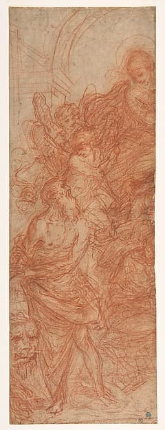 The Virgin Appearing to Saint Jerome (recto); Head of a Young Woman with Braided Hair, by Flaminio Torre (Torri)