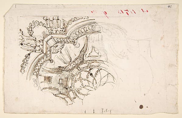 Study for the Decoration of a Vault (recto); Faint Sketches of Ornamental Patterns (verso), by Mauro Antonio Tesi