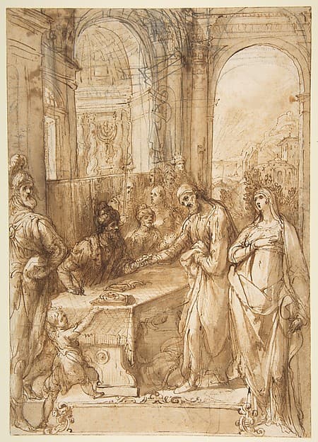 Esther and Mordecai before King Ahasuerus (Esther 8:1- 12), by Giovanni de' Vecchi