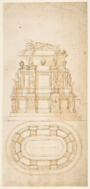 Design for a Freestanding Tomb Seen in Elevation and Plan, by Antonio da Sangallo, the Younger