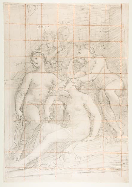 The Muses Euterpe, Polyhymnia, Calliope, Clio, and Terpsichore (recto); Sketch of a Sleeping Child (verso), by Andrea Appiani