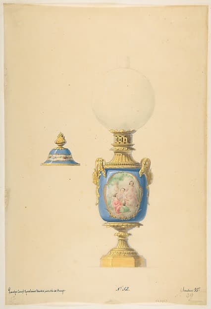 Design for an Oil Lamp and Lid, by Anonymous, French, 19th century
