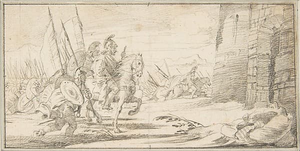 Illustration for a Book: Troops Advancing toward a City Gate, by Giovanni Battista Tiepolo