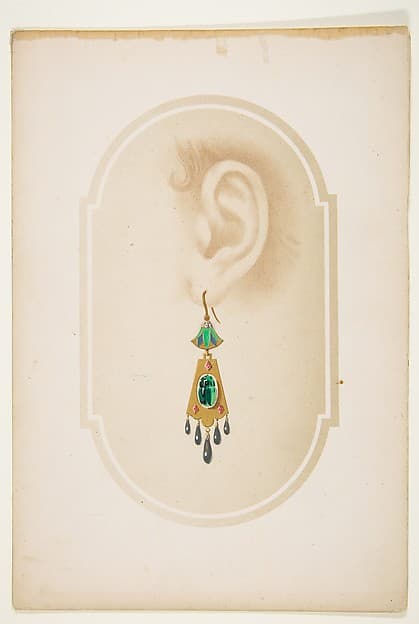 Design for an earring with a green scarab, by Anonymous, French, 19th century
