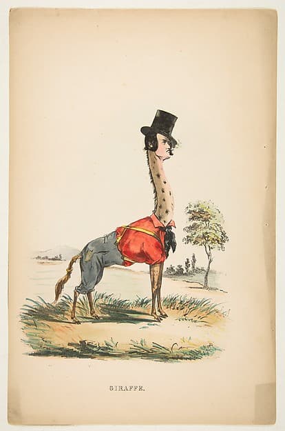 Giraffe (John E. Owens as Jakey), from "The Comic Natural History of the Human Race", by Henry Louis Stephens