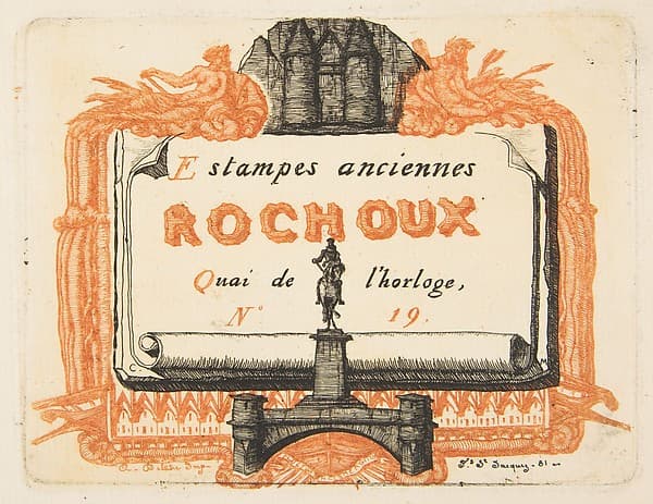 Address-card of the printseller, Rochoux, by Charles Meryon