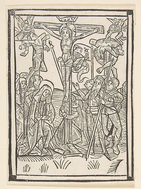 The Crucifixion, frontispiece to Postilla Guillermi, by Anonymous, German, 15th century