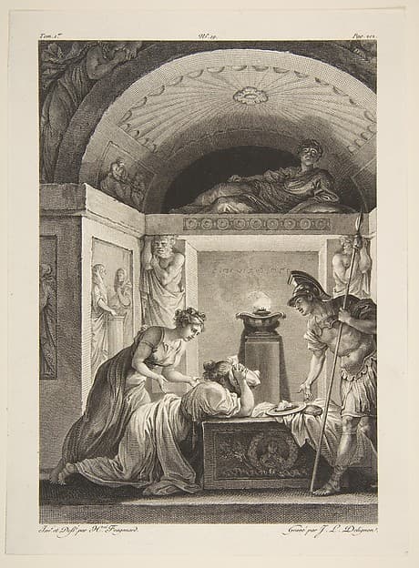 La Matrone d'Ephese, from "Contes et nouvelles en vers par Jean de La Fontaine. A Paris, de l'imprimerie de P. Didot, l'an III de la République, 1795", by Jean-Louis Delignon