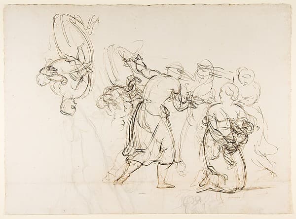 Sketch for the Judgment of Solomon (?); verso: Dancing Mythological Figures, by Christian Gottlieb Schick