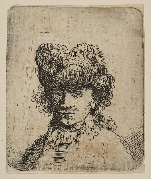 Self-Portrait in a Fur Cap: Bust, by Rembrandt (Rembrandt van Rijn)